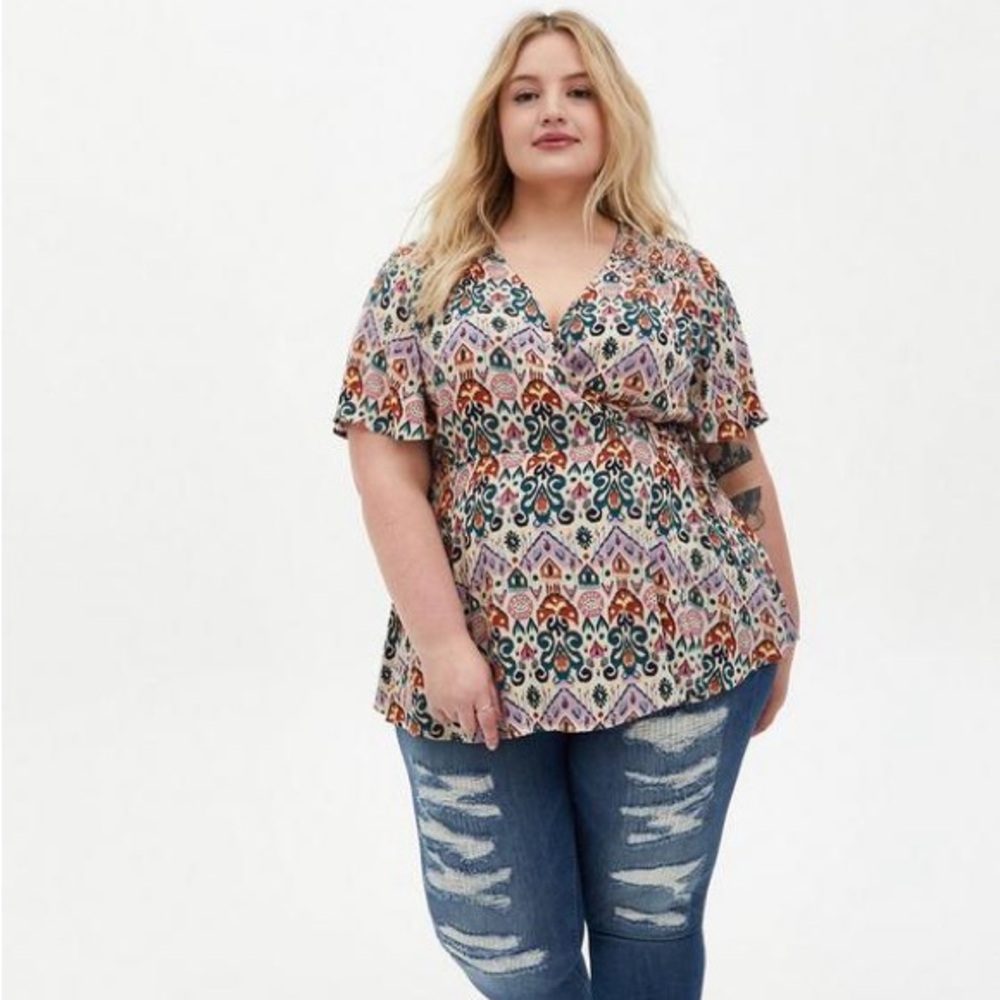 Torrid Rayon Crepe Smocked Surplice Top